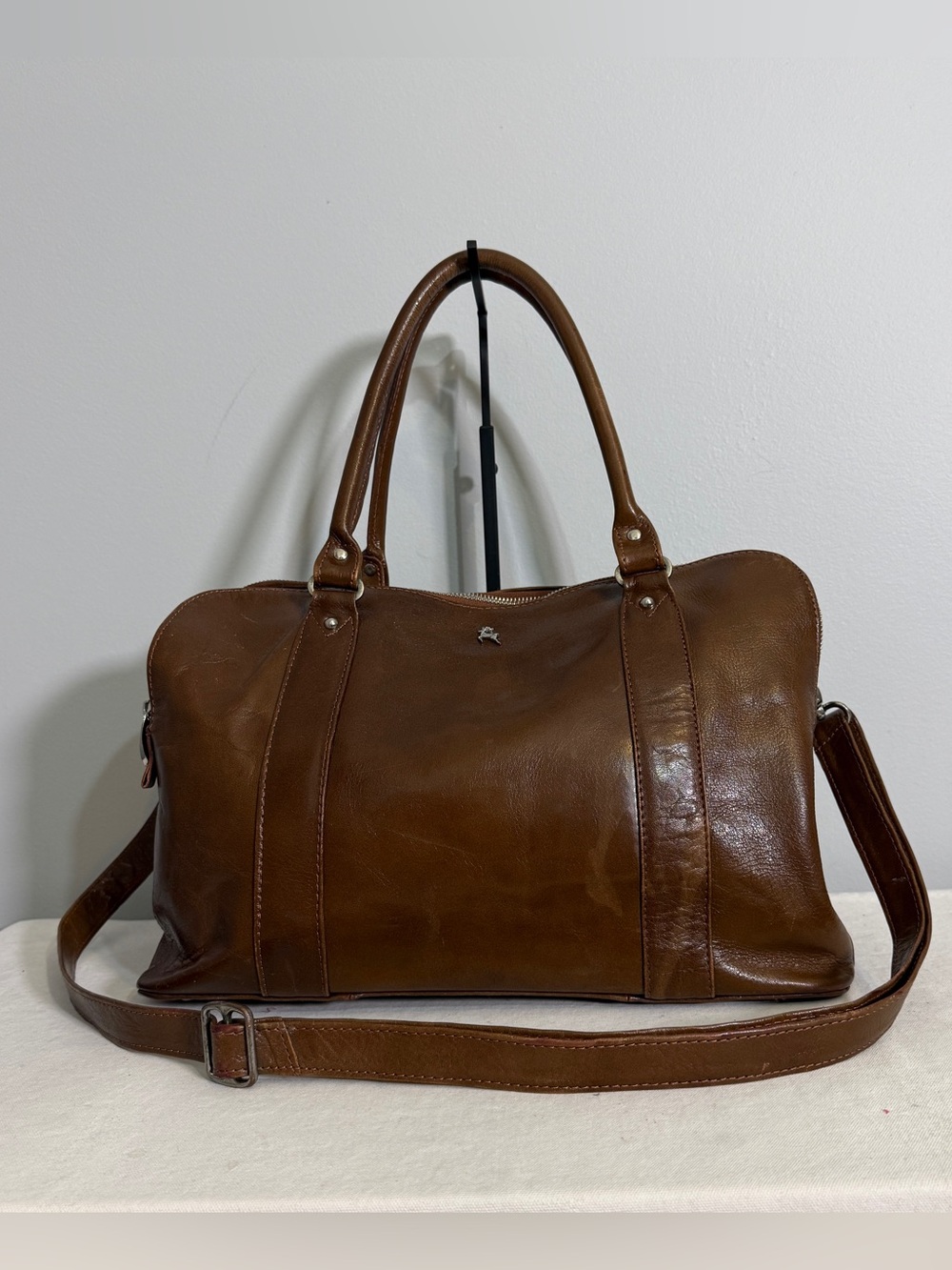Ashwood Brown Leather Satchel Crossbody Bag Triple Compartment Vintage Y2K